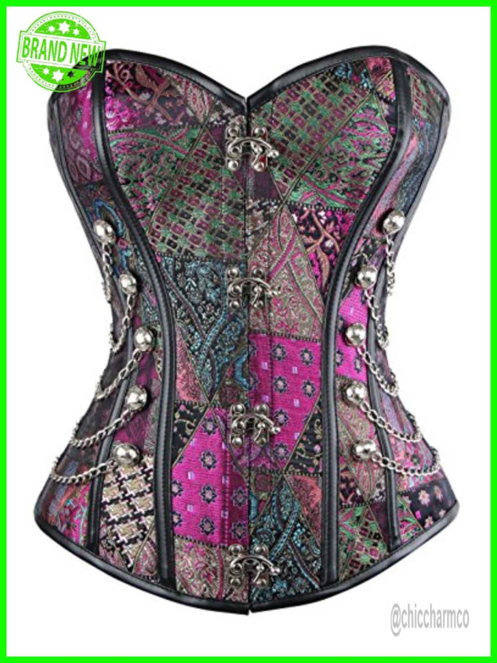 Steel Boned Steampunk Bustier Corset with Chains Clasp Closure